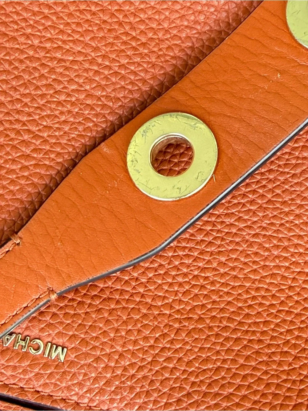 Michael Kors Burnt Orange Pebbled Leather Shoulder Bag with Grommet Strap